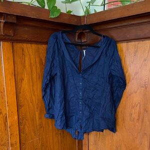 Free People Navy Button Down Openback Collared Shirt